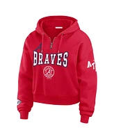 Wear by Erin Andrews Women's Red Atlanta Braves Patch Quarter-Zip Hoodie