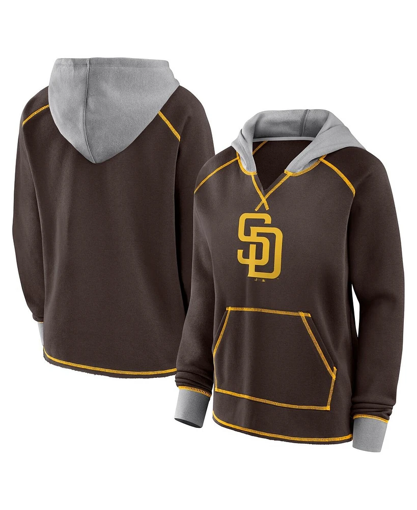 Fanatics Women's Brown San Diego Padres Boom Fleece Pullover V-Neck Hoodie