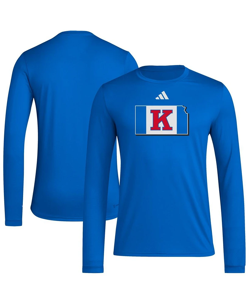 Adidas Men's Royal Kansas Jayhawks Basketball State Outline Pre-Game Long Sleeve T-Shirt