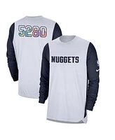 Nike Men's White/Navy Denver Nuggets 2024/25 City Edition Authentic Pregame Performance Long Sleeve Shooting T-Shirt