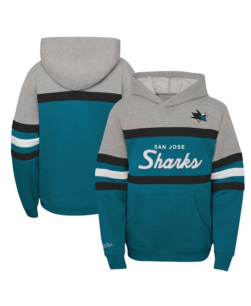 Mitchell & Ness Big Boys and Girls Teal San Jose Sharks Head Coach Pullover Hoodie