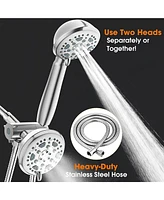 Sugift 6-Spray Setting High Pressure Dual Rain Shower Head with Handheld Valve and 59" Flexible Hose (Brushed Nickel)