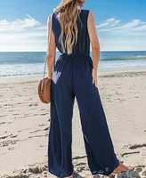 Cupshe Women's Diamond Neck Knotted Strap Wide Leg Jumpsuit