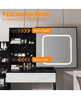 gaomon Vanity Desk with Mirror and Led Lights, Makeup Vanity Desk with Sliding Lighted Mirror, Power Outlet, Dressing Table with 4 Drawers
