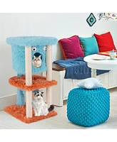 Gymax Monster-Themed Cat Tree w/ Private Condo Soft Long Plush Sisal Scratching Posts