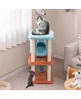 Gymax Monster-Themed Cat Tree w/ Private Condo Soft Long Plush Sisal Scratching Posts