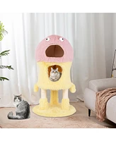 Gymax Monster-Themed Cat Tree w/ 2 Private Condos Long Plush Sisal Scratching Posts