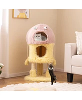 Gymax Monster-Themed Cat Tree w/ 2 Private Condos Long Plush Sisal Scratching Posts