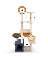 Gymax 63'' Tall Cat Tree Cute 8-Layer Cat Tower w/ 2 Perches Condo Sisal Scratching Posts