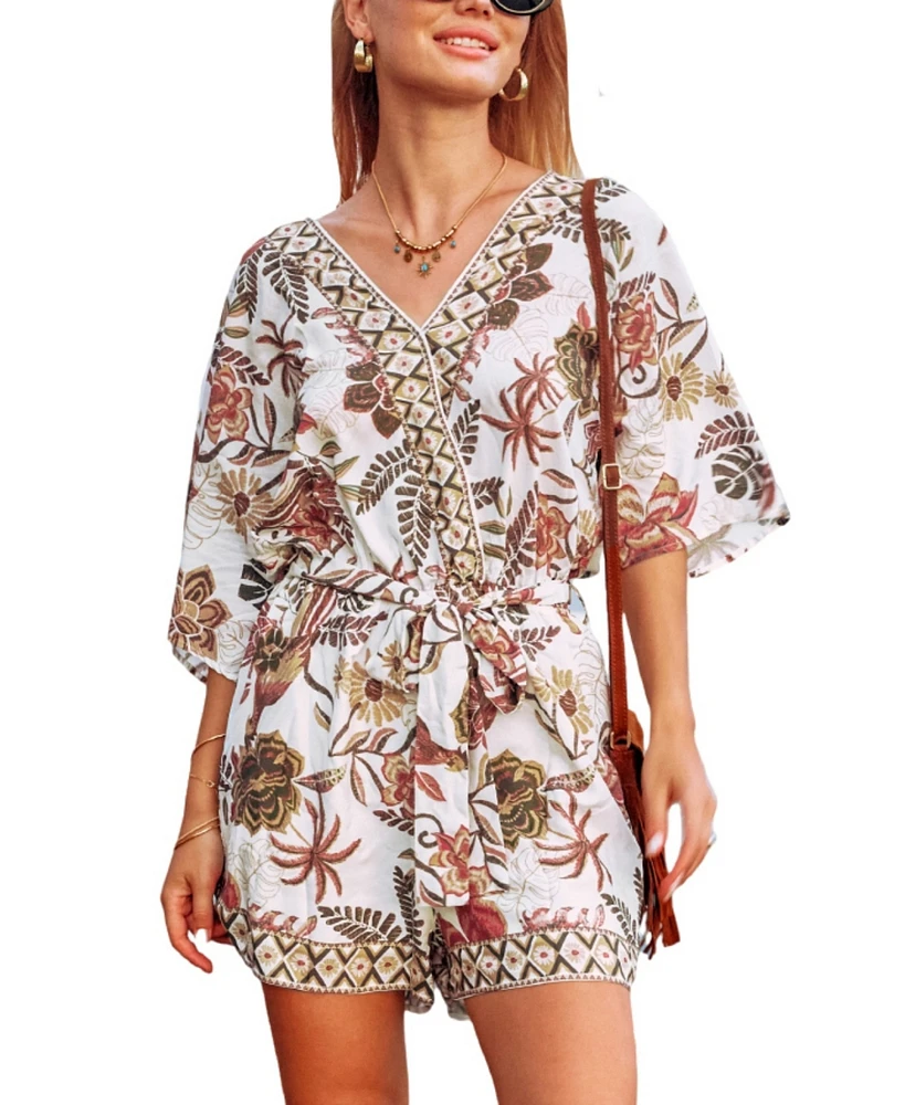 Cupshe Women's Geo Floral Short Sleeve Romper