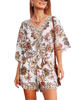 Cupshe Women's Geo Floral Short Sleeve Romper