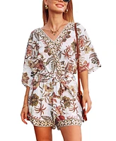 Cupshe Women's Geo Floral Short Sleeve Romper