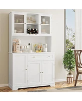 gaomon Kitchen Pantry Storage Cabinet, Modern Buffet Cabinet with Hutch, Tall Kitchen Hutch Cabinet with Microwave Stand, Food Pantry Cabinet with Doo