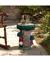 LuxenHome Gnome Tree Stump MgO Indoor and Outdoor Sculpture Side Table