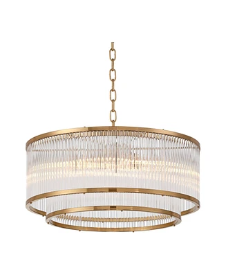 Possini Euro Design Warren 20" Modern Pendant Ceiling Light Fixture Dining Room Over Table Kitchen Island Foyer Drum Hanging 6-Light Golden Bronze Fin