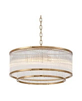 Possini Euro Design Warren 20" Modern Pendant Ceiling Light Fixture Dining Room Over Table Kitchen Island Foyer Drum Hanging 6-Light Golden Bronze Fin