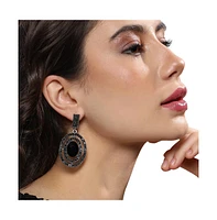 Sohi Embellished Lined Oval Drop Earrings