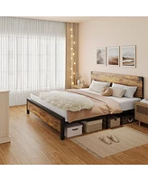 gaomon King Size Bed Frame with Wood Headboard, King Platform Bed Frame