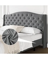 gaomon King Size Velvet Platform Bed Frame w/Headboard and Footboard Upholstered Bed Frames