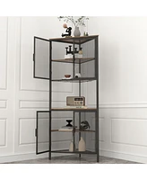 Slickblue 5-Tier Shelves with Metal Mesh Door for Stylish and Organized Storage