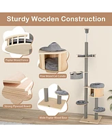 Gymax 6-tier Floor-to-Ceiling Cat Tree w/ Cat Condo Hammock Scratching Posts Platform