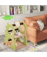 Gymax 2-Tier Dinosaur Cat Tree Tower w/ Rotating Scratching Sisal Ball Climbing Rods
