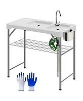 Outsunny Folding Fish Cleaning Table Camping Sink Table with Faucet,