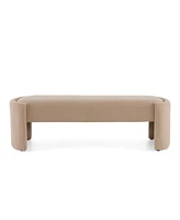The Pop Home Elegant Long Ottoman Bench, Beige Linen Upholstery with Wooden Frame-The Pop Home