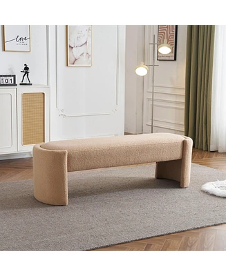 The Pop Home Elegant Long Ottoman Bench, Beige Linen Upholstery with Wooden Frame-The Pop Home