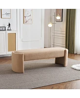 The Pop Home Elegant Long Ottoman Bench, Beige Linen Upholstery with Wooden Frame-The Pop Home