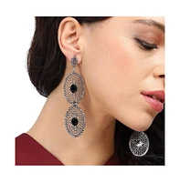 Intricate Stone Oval Long Drop Earrings