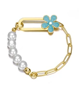 GiGiGirl 14K Gold Plated Bracelet with Pearls and Enamel Flower Clasp