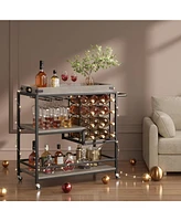 gaomon Bar Cart for Home, 3-Tier Serving Cart with Wheels and Handle, Beverage Cart with Wine Rack and Glass Holders, Rolling Wine Cart forKitchen and