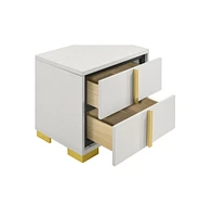 Slickblue Nightstand with 2 Drawers and Long Vertical Gold Handles for Elegant Storage