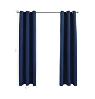 Blackout Curtains with Rings 2 pcs Navy Blue 37"x84" Fabric