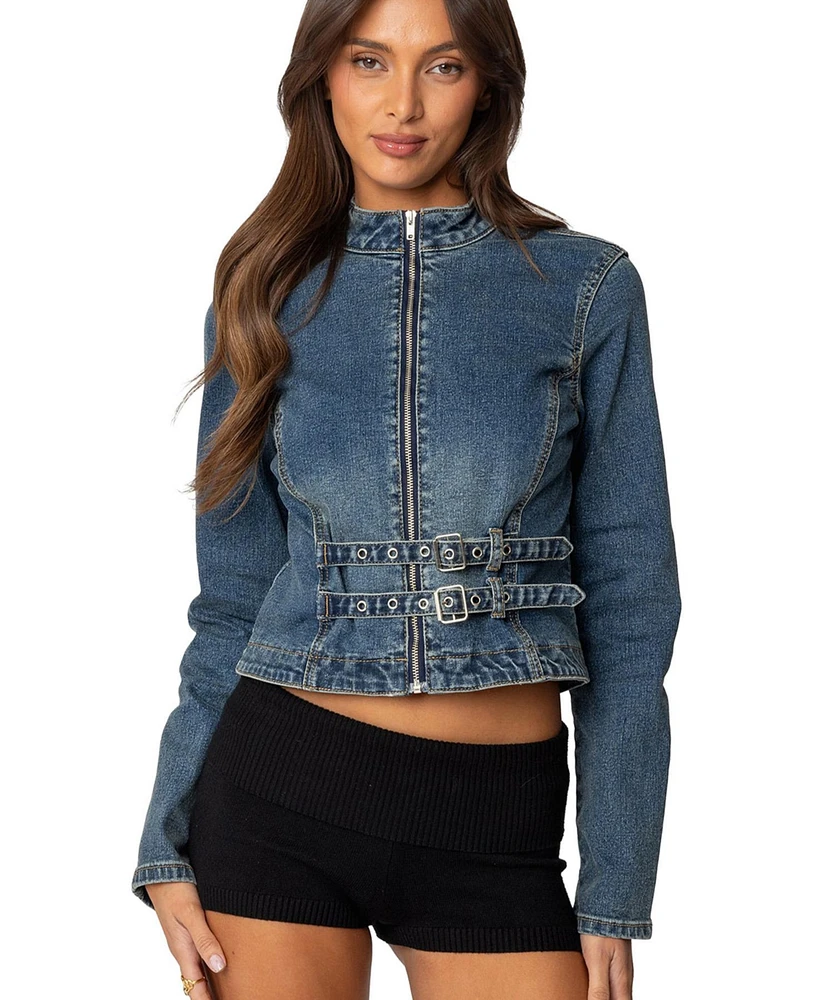 Edikted Women's Double Buckle Denim Jacket