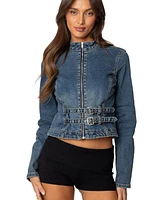 Edikted Women's Double Buckle Denim Jacket