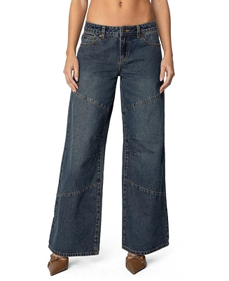 Edikted Womens Laney Vintage Washed Low Rise Jeans