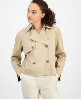 Ak Anne Klein Petite Short Double-Breasted Trench Coat