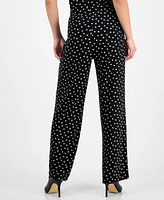 Ak Anne Klein Petite Pull-On Wide-Leg Dot-Print Pants