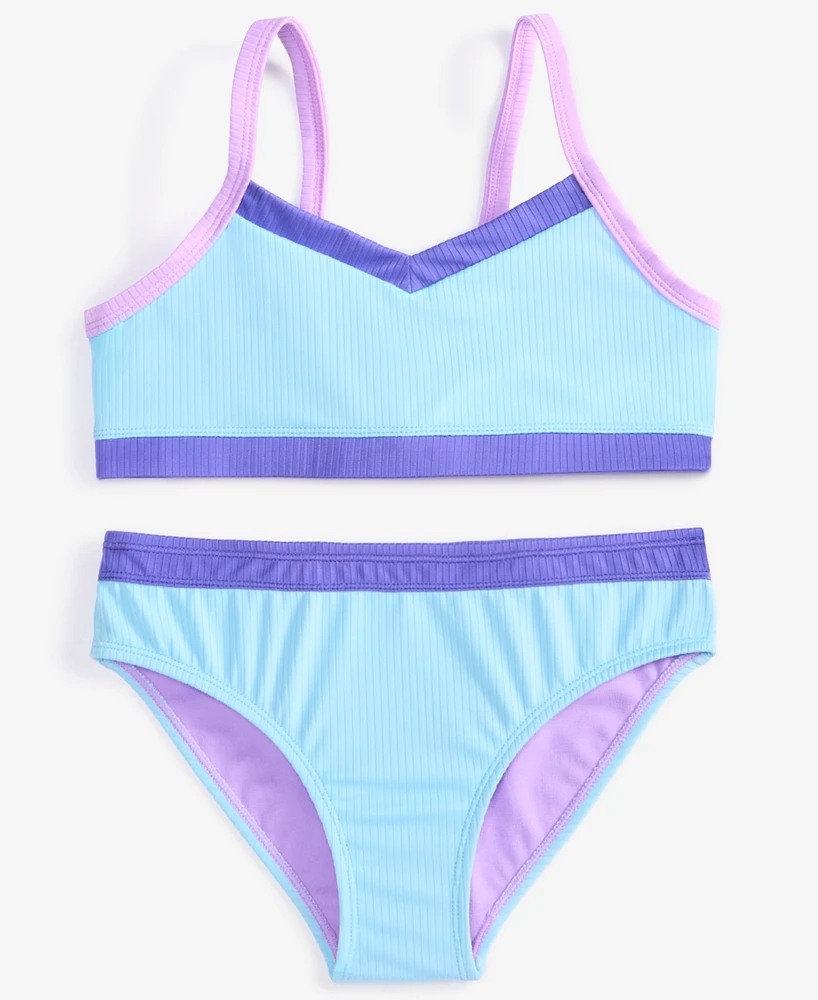 Breaking Waves Big Girls 2-Pc. Colorblocked Mid-Rise Swimsuit