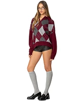 Edikted Women's Argyle Oversized Polo Sweater