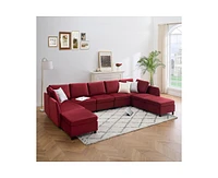 gaomon 86 Inch Sofa With Petal & Comfortable Cushion, Comfy Modern 9-Seats Sofa, Removable Medium Firm Sofa Cushion, Wine Red