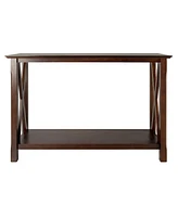 Slickblue Cappuccino Wood Console Sofa Table with Bottom Shelf for Stylish Storage and Display