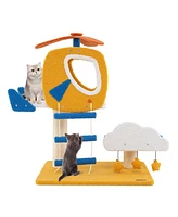 Gymax Aviation-themed Cat Tree for Indoor Cats w/ Helicopter Top Perch Scratching Post