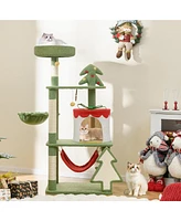Gymax 52'' Tall Christmas Cat Tree w/ Sisal Scratching Posts Gift Box Shaped Condo
