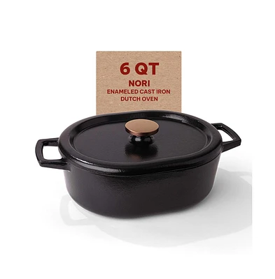 Alva Nori Black Enameled Cast Iron Dutch Oven Pot 5.8 Qt. with Lid & Dual Handles, Versatile Cooking Pot, Cast Iron Cookware, Oven Safe, Induction Com