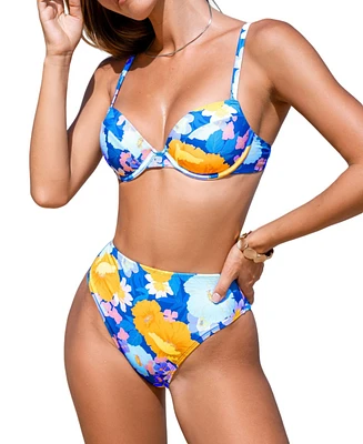 Cupshe Women's Peaceful Garden Push-Up Bikini Top & Tummy Control Bottoms Set