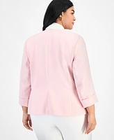 Kasper Plus Women's Cuffed-Sleeve Open-Front Blazer