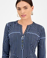 I.n.c. International Concepts Petite Geometric Button-Placket Top, Exclusively for Macy's